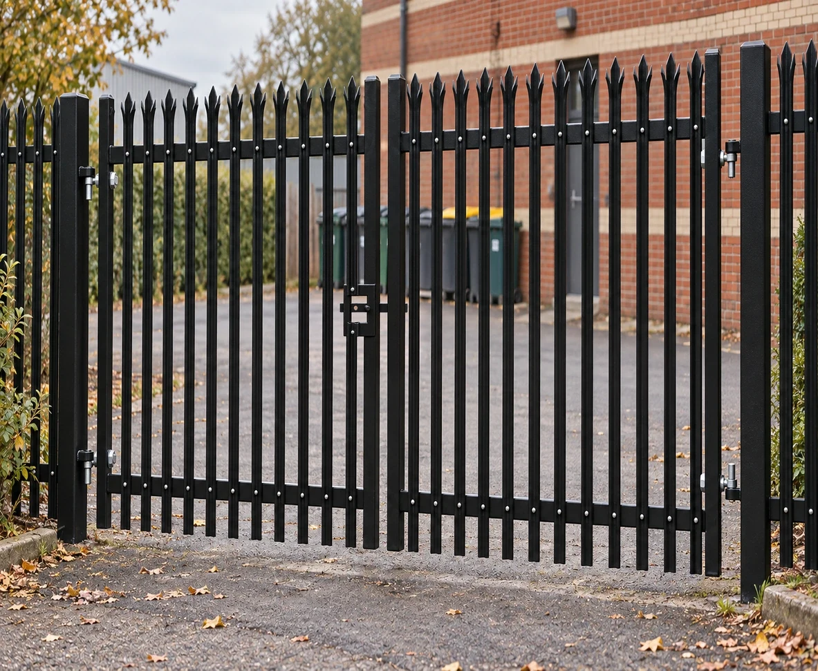 2.0m x 3.0m Steel Palisade Double Gate - Galvanised & PPC Black RAL 9005