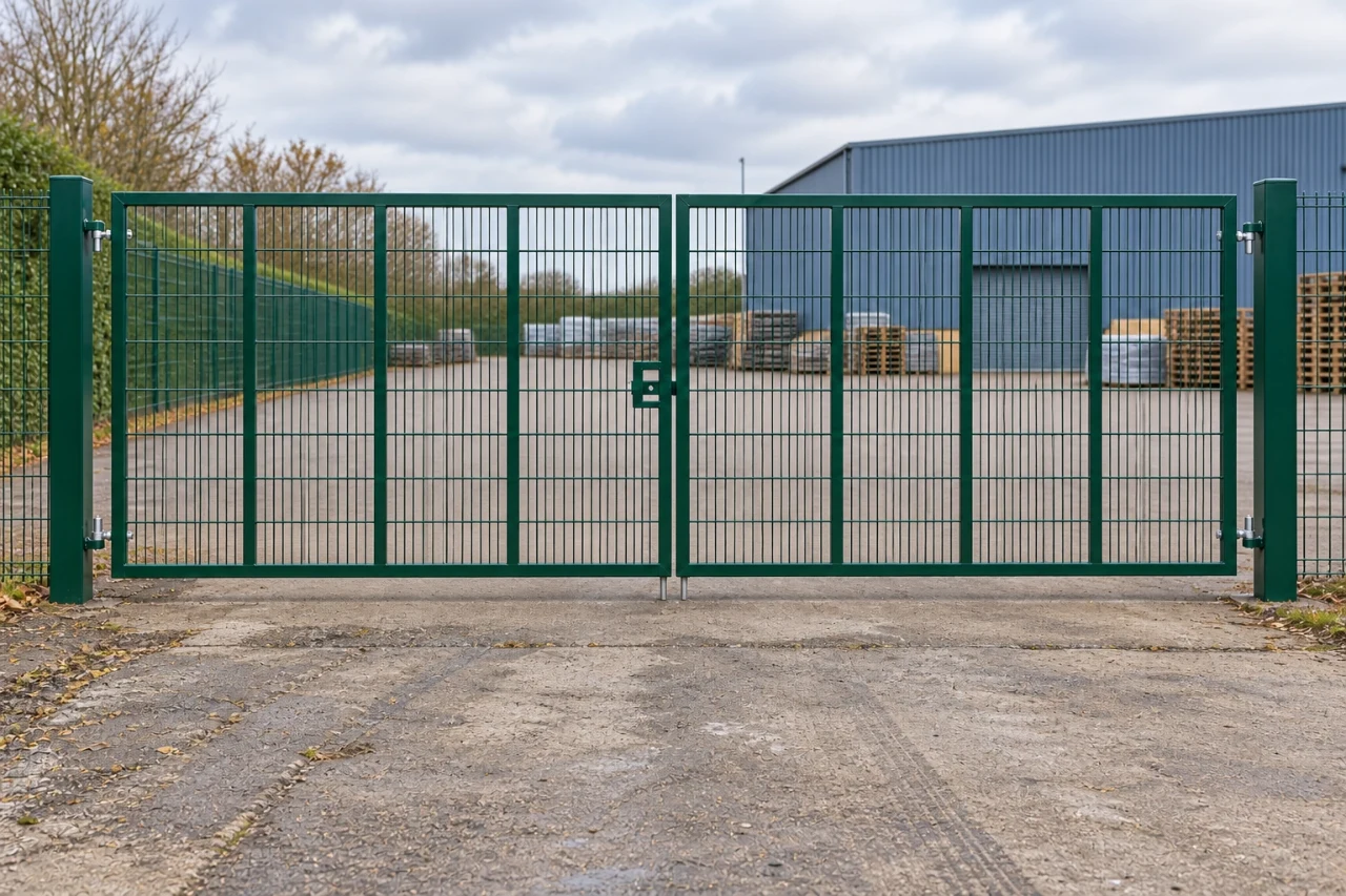 2.4m x 8.0m Steel Mesh Double Gate - Galvanised & PPC Green RAL 6005