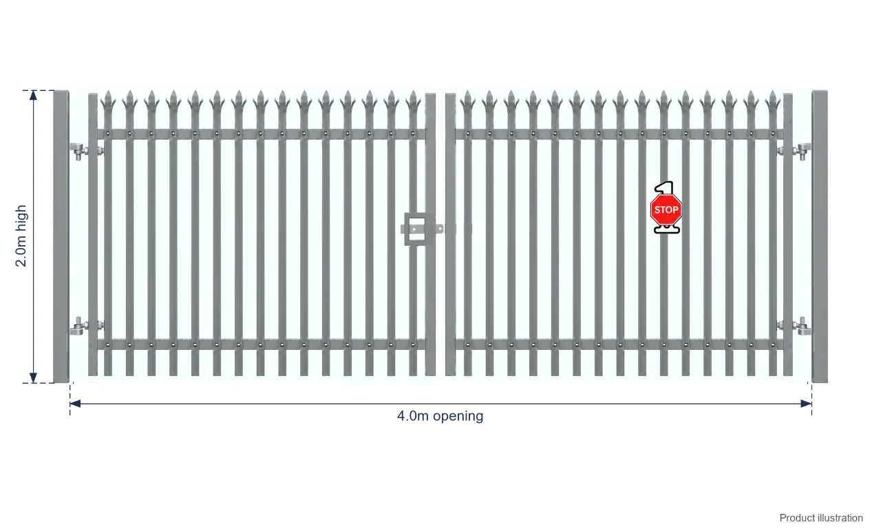 2.0m x 4.0m Steel Palisade Double Gate - Galvanised