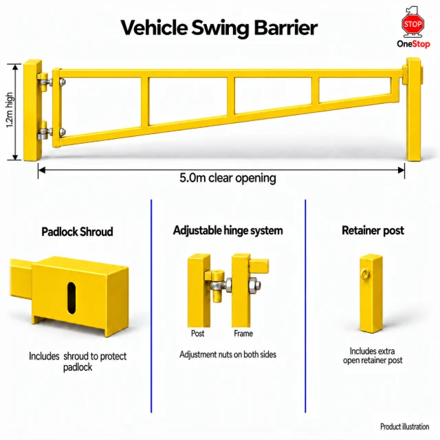 Vehicle Swing Barrier 5.0m x 1.2m High - Galvanised & PPC