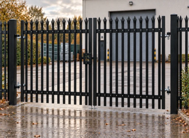 1.8m x 3.0m Steel Palisade Double Gate - Galvanised & PPC Black RAL 9005