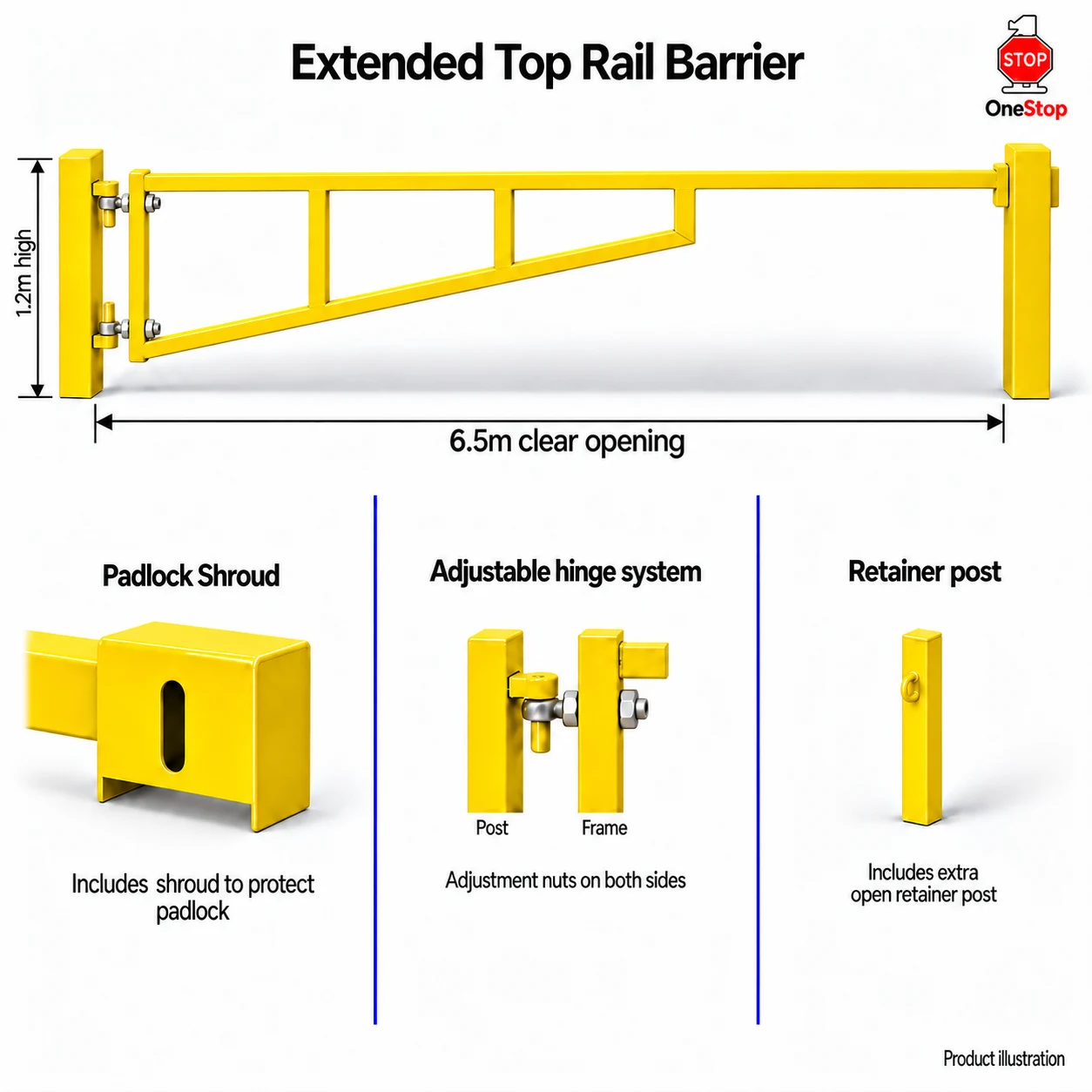 Extended Top Rail Barrier 6.5m x 1.2m High - Galvanised & PPC