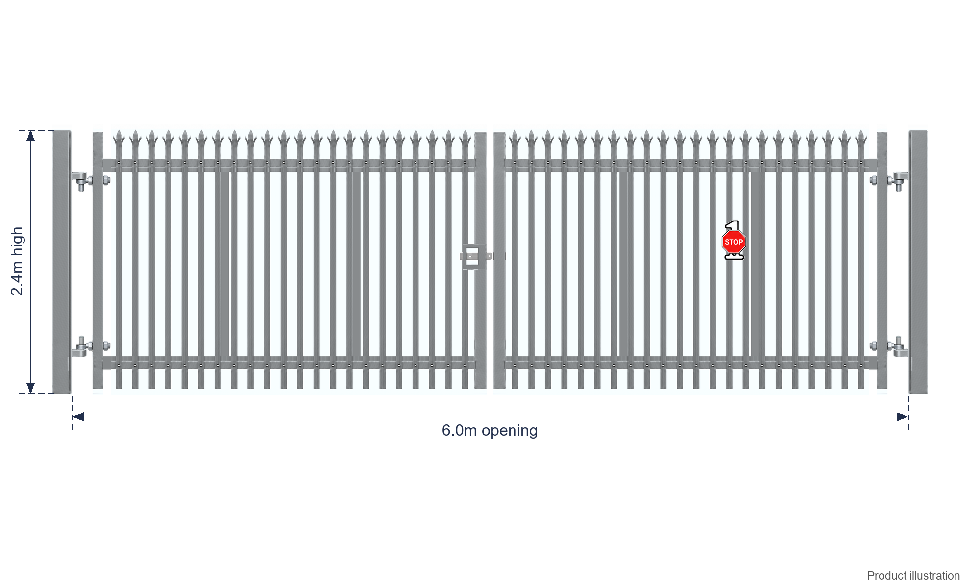 2.4m x 6.0m Steel Palisade Double Gate - Galvanised | One Stop Fencing